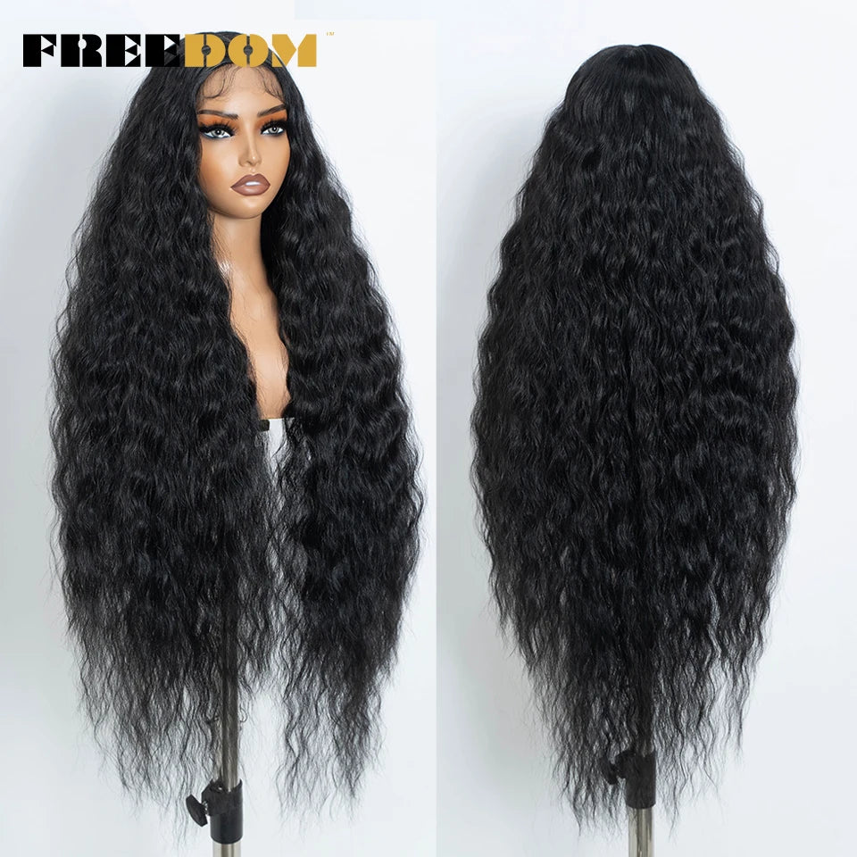 FREEDOM Synthetic Lace Front Wigs For Women 42" Long Curly Wig Deep Part Lace Wig Black Ginger Cosplay Wigs US Local Shipping