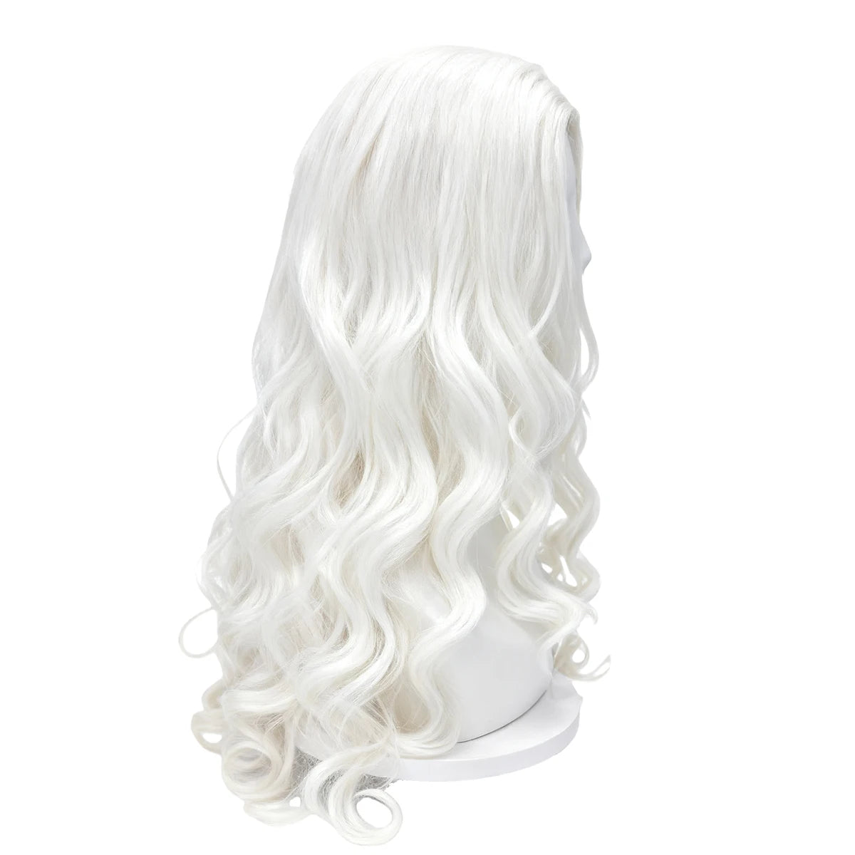 Pure White Premium Synthetic Fiber Long Curly Wig Big Waves Fluffy Voluminous Spiral Curls Middle Part with Bangs Heat Resistant Adjustable Cap for Women Girls Cosplay Party Halloween Costume Role Play Stage Show Photo Shoot