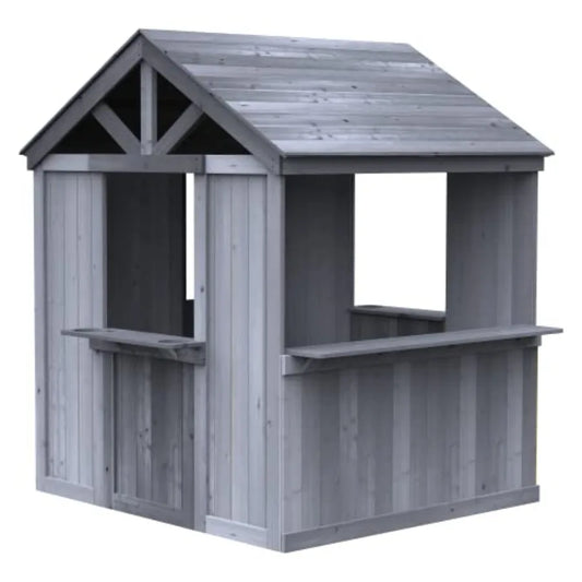 Cedar Wood Playhouse for Outdoor/Indoor Use Natural Wood Color Durable Construction with Built-in Countertop and Sliding Barn D