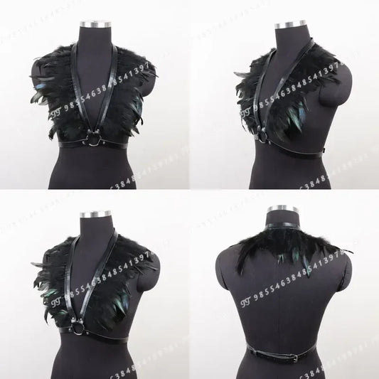 Medieval Belt Artificial Feather PU Leather Halloween Dress Up Accessories Stage Performance Cosplay Prop Belt for Costume