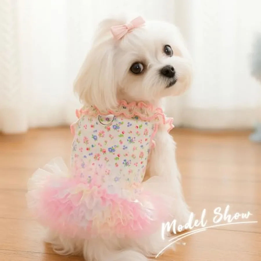 Floral Dog and Cat Dress with Tutu Skirt - Breathable Stretch Pet Clothes for Dogs Girl Cats and Puppies Birthday Party Outfit