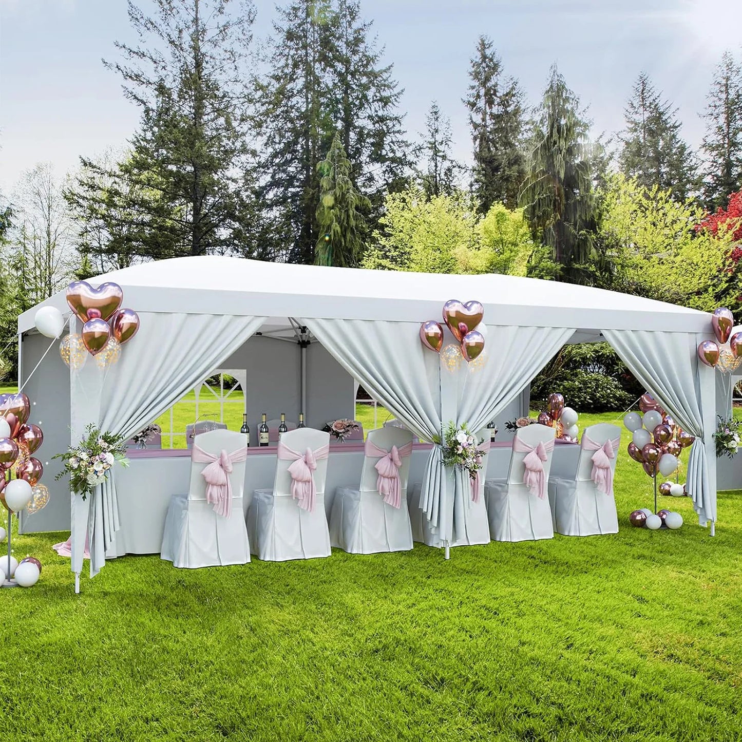 10x20 Pop Up Canopy Tent With 6 Removable Sidewalls, Heavy Duty Commercial Canopy, Waterproof Party Tent, 3 Heights