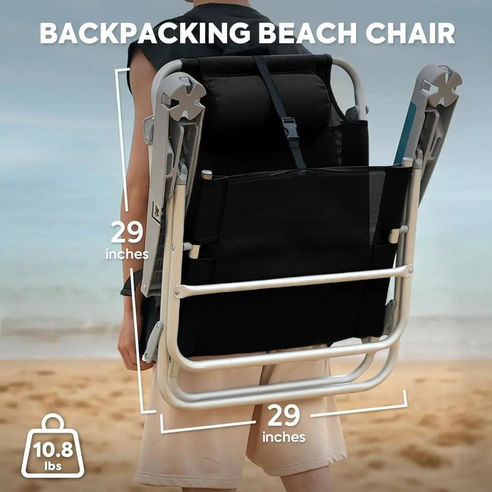 Portable Heavy-Duty Reclining Beach Chairs for Adults, 5 Positions, with Cup Holder, Suitable for Camping and Outdoors, Supports