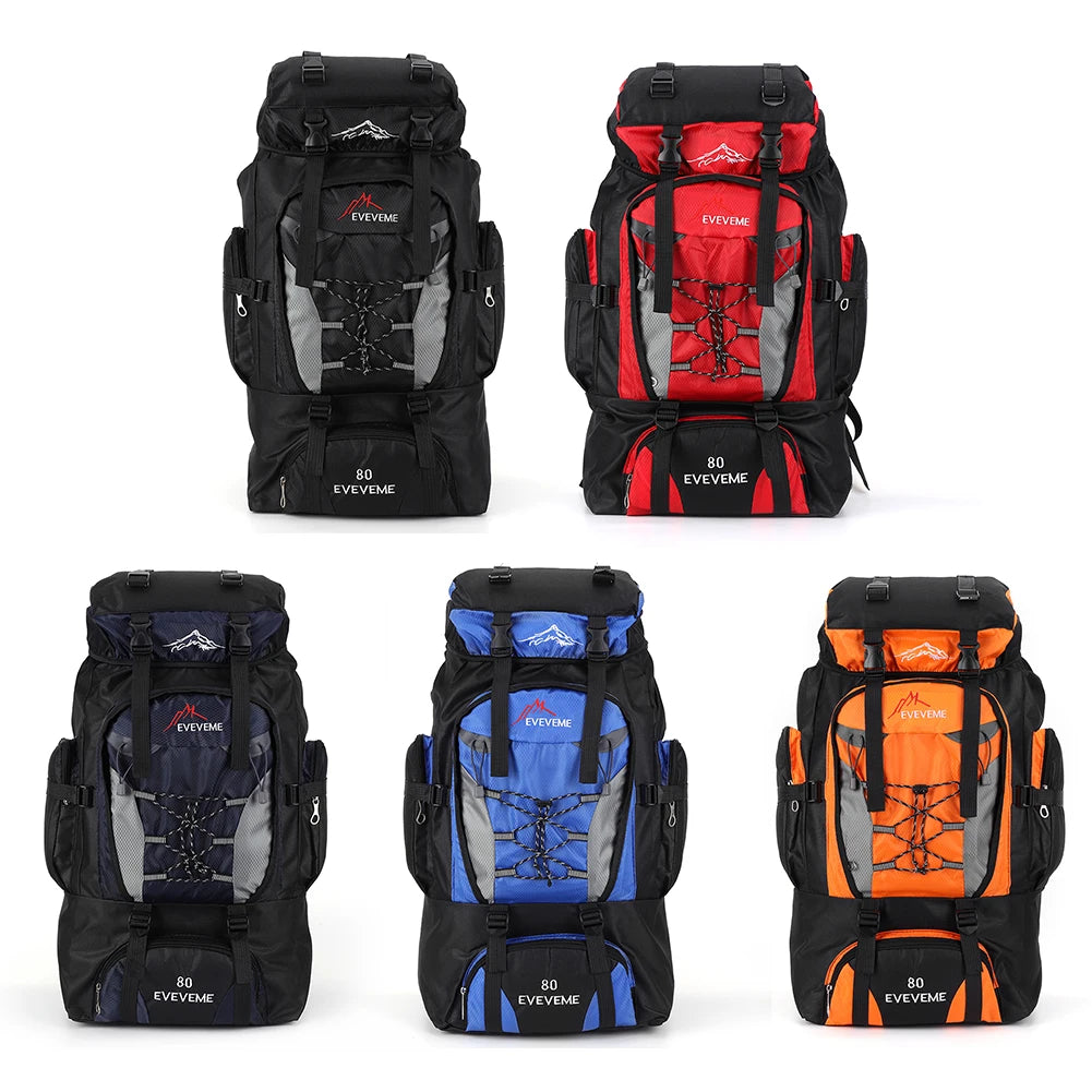 Waterproof 80L Large Capacity Mountain Climbing Backpack Canvas Trekking Camping Fishing Hiking Adjustable Strap OutdoorRucksack