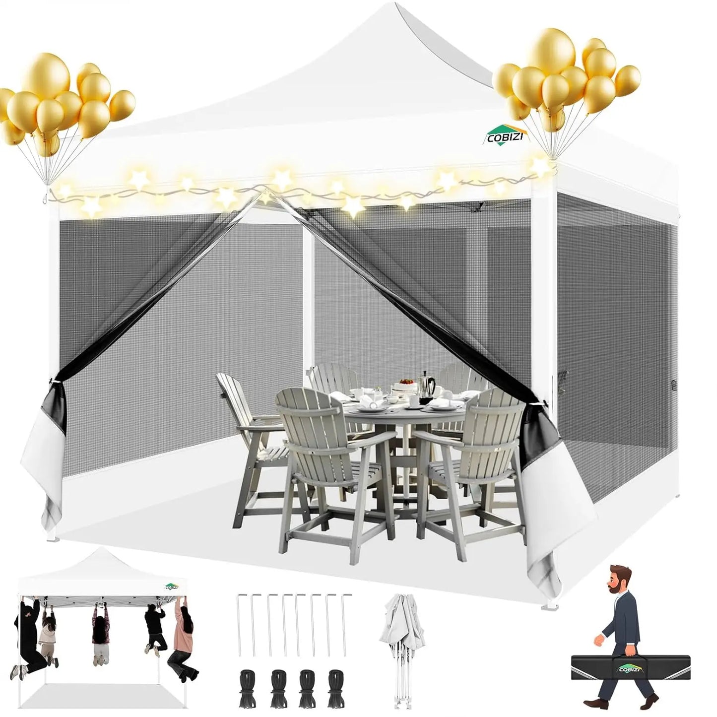 10x10 Heavy Duty Pop Up Canopy Tent with 4 Sidewalls Mosquito Netting Screen for Outdoor Camping Party Wedding Khaki,Custom