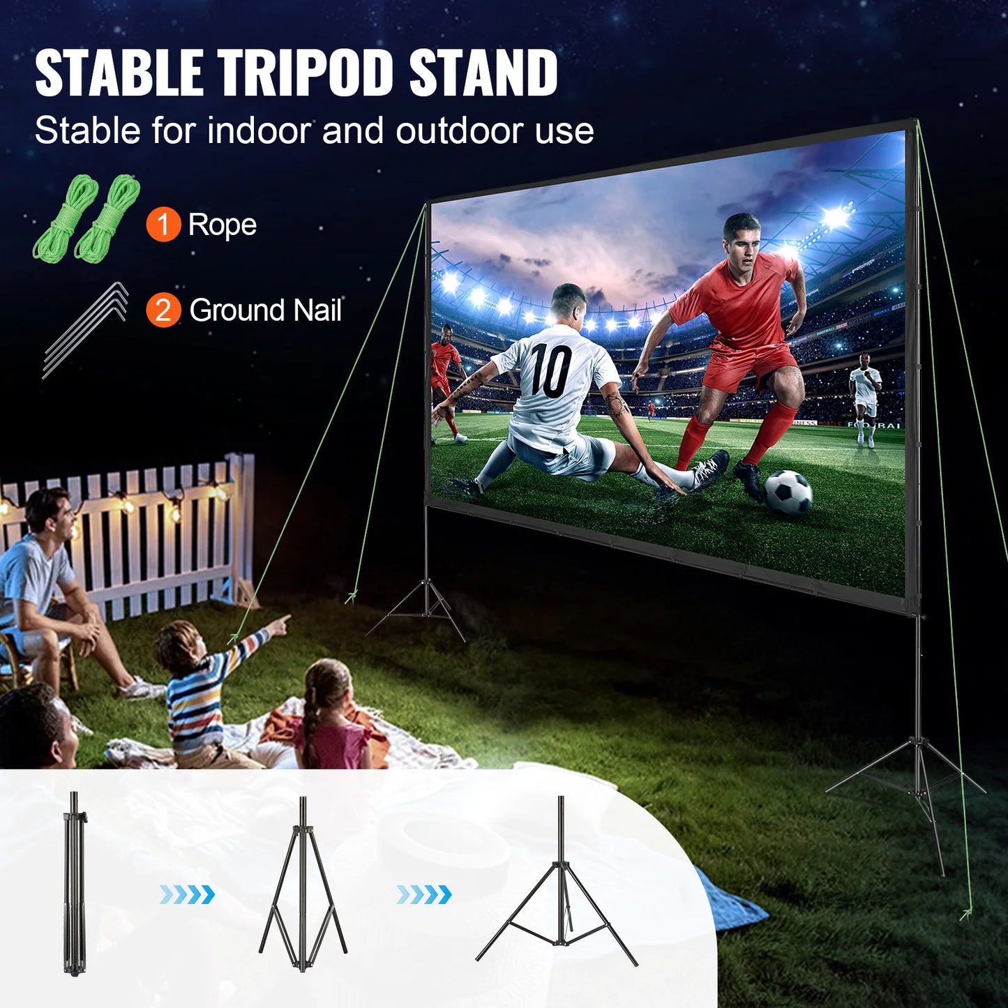Projector Screen w/ Stand 150in 16:9 4K 1080 HD Portable Projection Screen for Home Office Garden Moive Theater Cinema