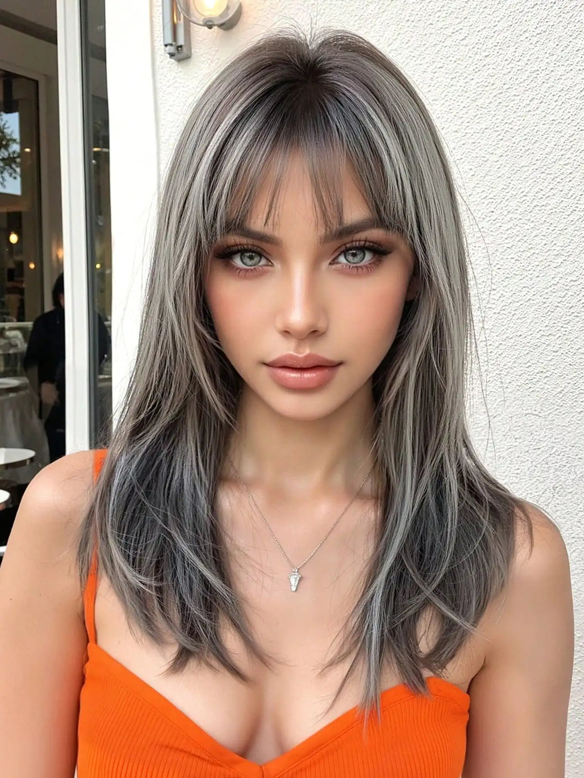 Halloween Wig TopShe Medium Length Wig Grey Curly Wig for Woman 18 inch Heat Resistant Silver Grey Synthetic Wig Layered Medium Long Shaggy Hair Wig osplay Costume Party Daily Wear Natural Ash Grey Salt and Pepper Hairpiece F