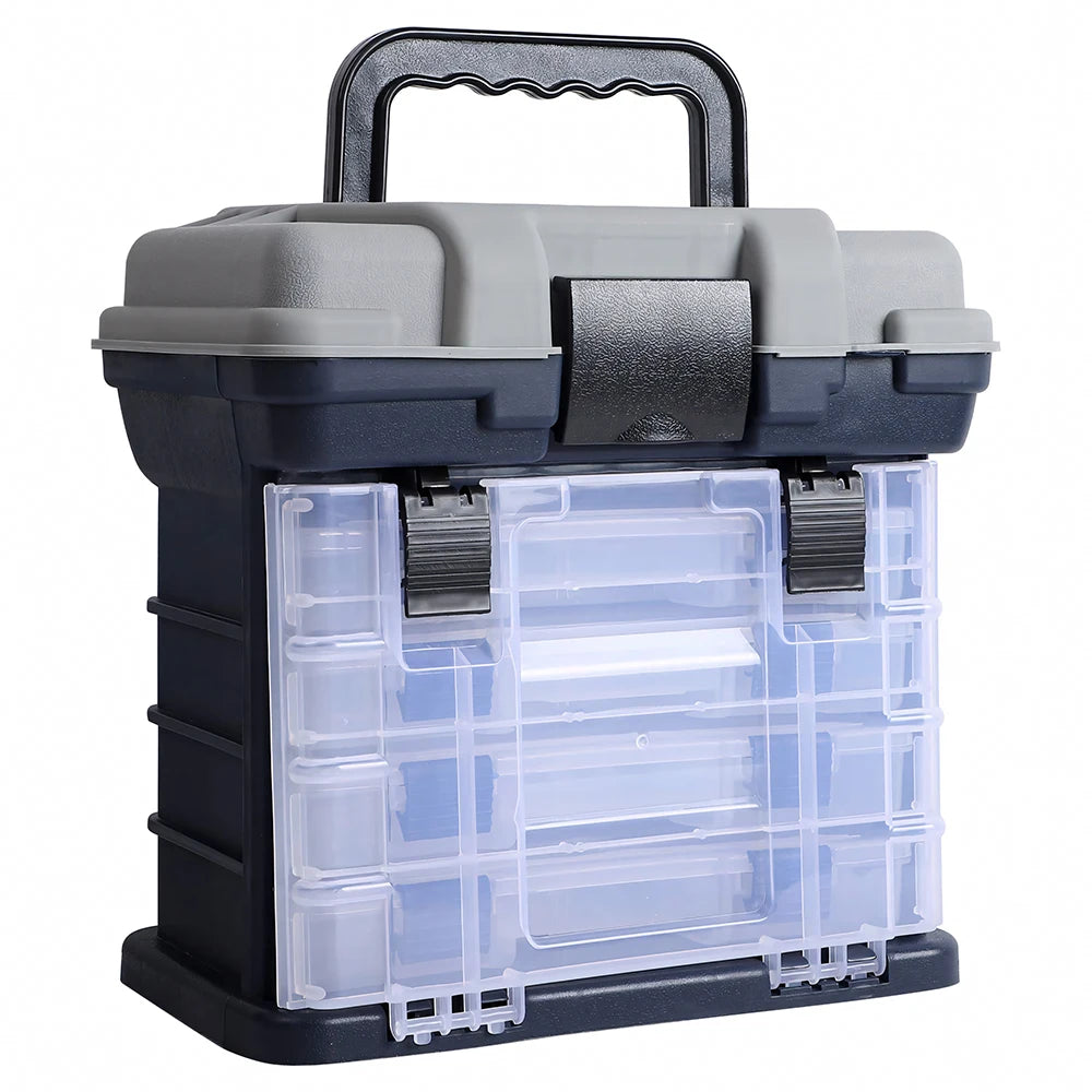 YJ Fishing Tackle Box Kit with Fishing Pliers 4-Tier Multi-Functional Fishing Handheld Storage Box Adjustable Dividers Portable Fishing Tackle Lure Tool Box Arts Crafts