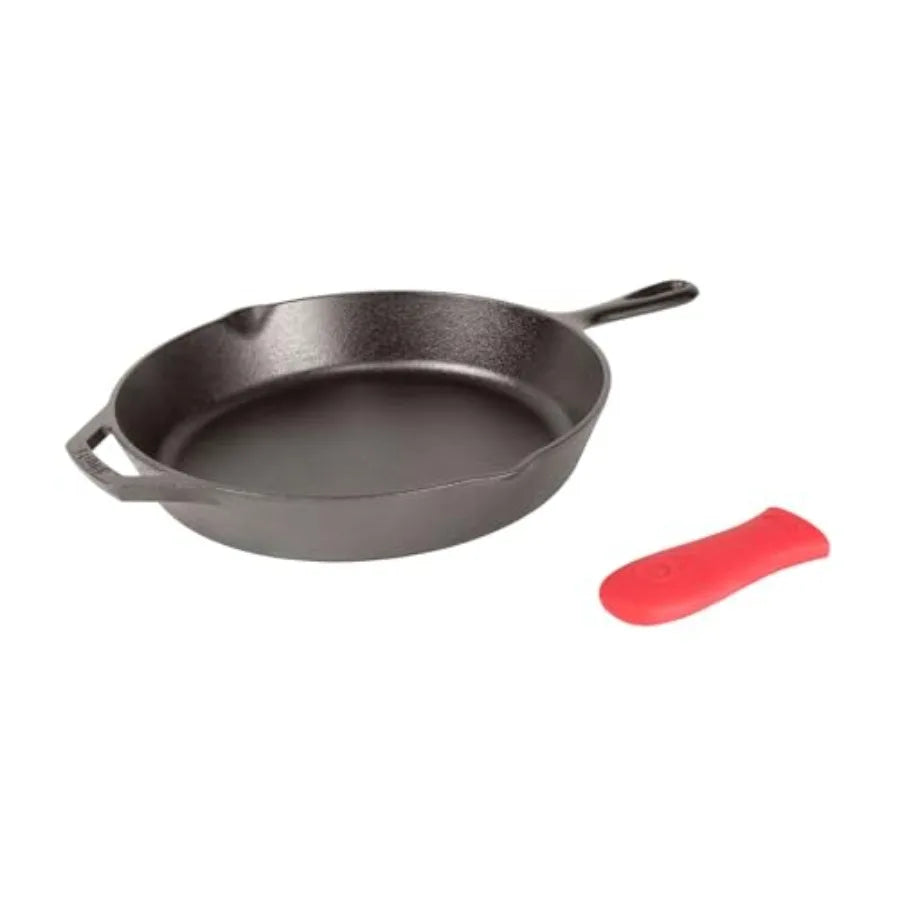 Seasoned Cast Iron Skillet 12 Inches - Quality Frying Pan for the Stove, Oven, Grill and Campfire - Includes Silicone Hot Handl