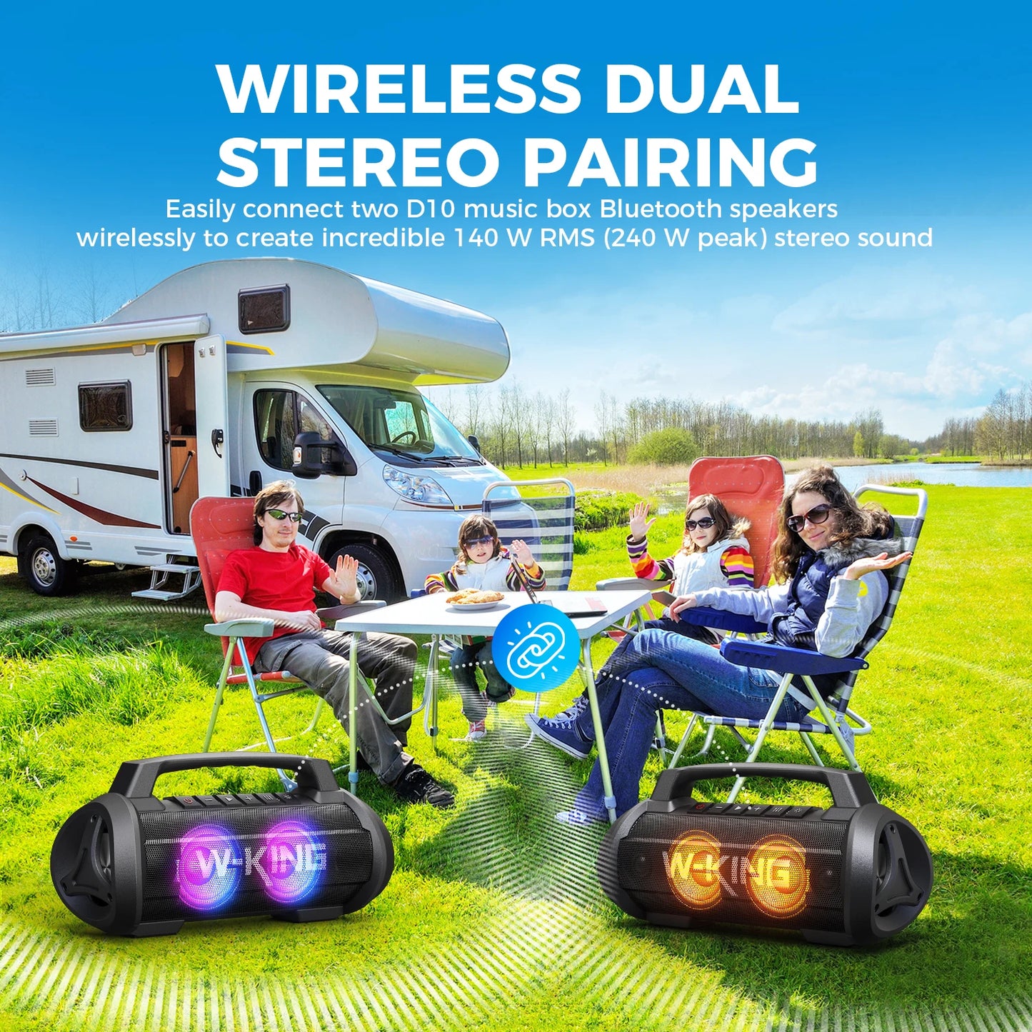 W-KING D10MIC 70W RMS Bluetooth Portable Speaker Wireless Loud IPX6 Waterproof Bluetooth Music Box with Subwoofer/Bass Boost