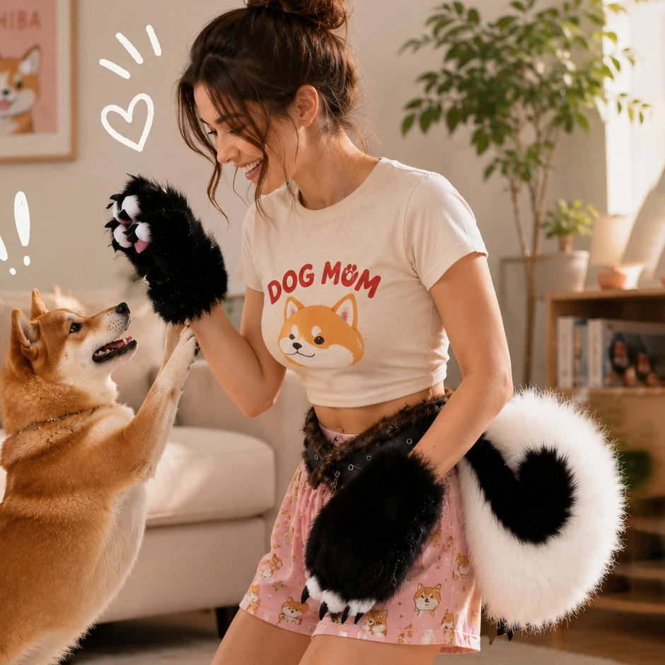 Handmade Shiba Inu Curled Tail Cosplay Furry Dog Tail Plush Fox Wolf Tail with Adjustable Waist Belt Faux Fur Fursuit Accessory for Halloween Costume Anime Rave Festival Party Props