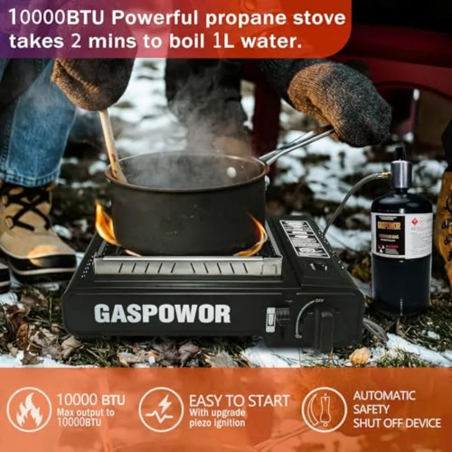 Propane or Butane Stove with Windblocker, Dual Fuel 10, 000 BTU Portable Gas stove for Camping, Automatic Ignition Gas Stove wi