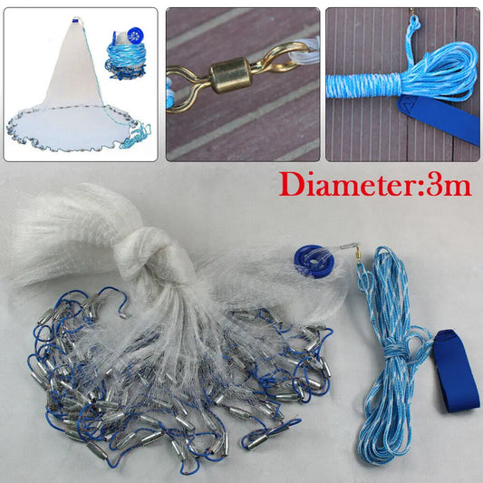 10ft Fishing Cast Net for Bait Trap Round Throw Cast Net Ready‑to‑Use Hand Throw Fishing Net for River Lake Pond Shallow Sea Fishing