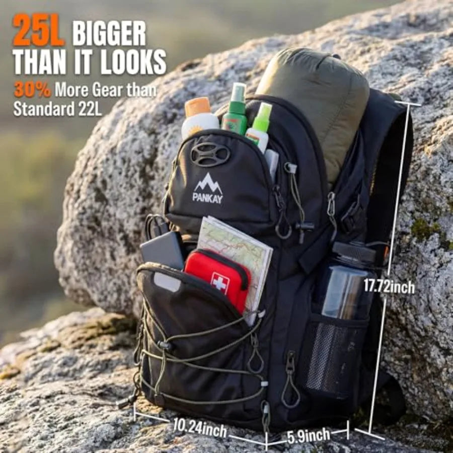 25L Hydration Backpack Hiking Hiking Backpack with Water Bladder Detachable Phone Pouch and Helmet Holder Lightweight Water Backpack