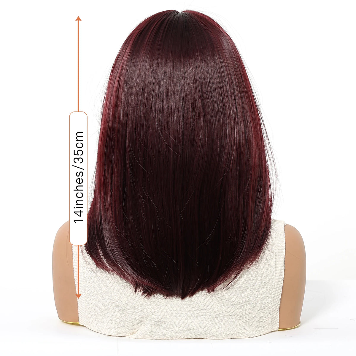Halloween Wig TopShe Long Straight Wine Red Synthetic Wig with Bangs Heat Resistant Fiber Straight Bob wig for Woman Natural Looking Costume Party Cosplay Daily Wear Skin Friendly No Shedding No Tangles 170g Hot Sale