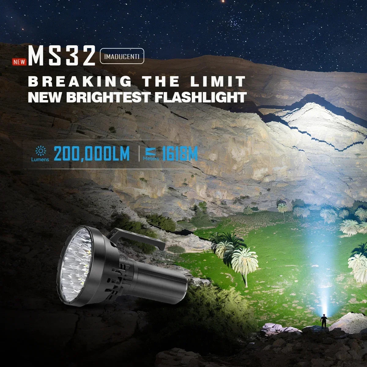 IMALENT MS32 200000 Lumens Flashlight High Power Rechargeable Flashlights Tactical Flash Light Cooling Fans for Outdoor Camping