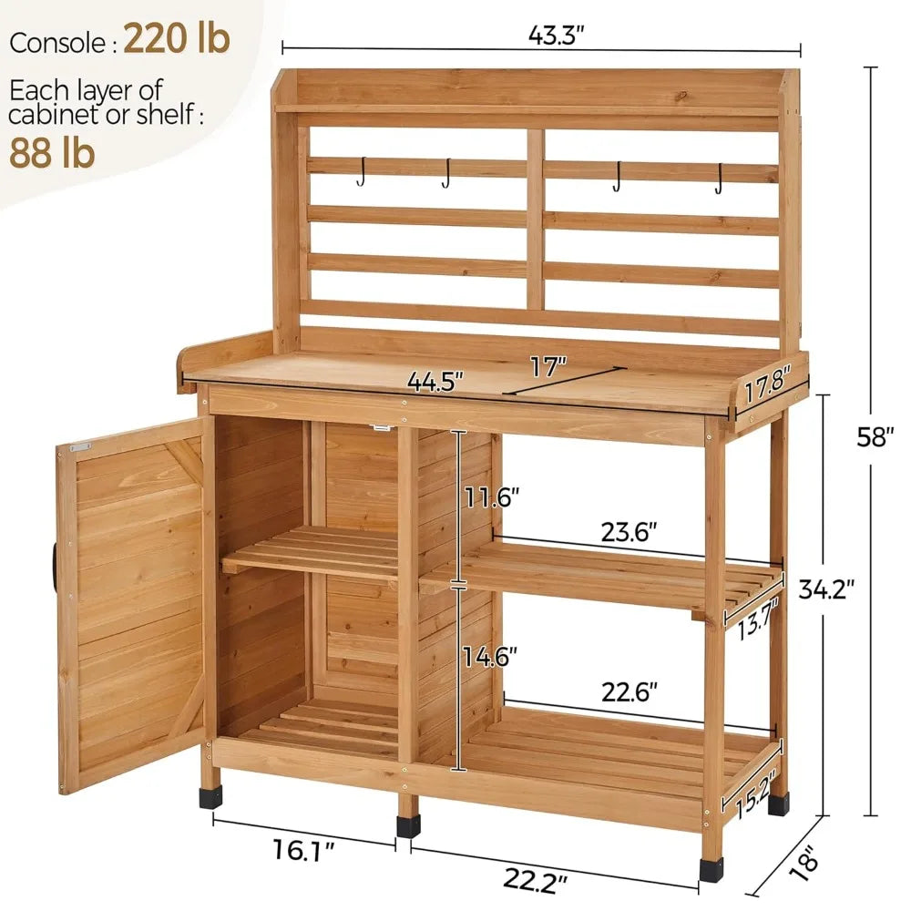 Outdoor Potting Bench, Large Horticulture Work Table Workstation with Storage Cabinet Shelf & Planting Working, Customized