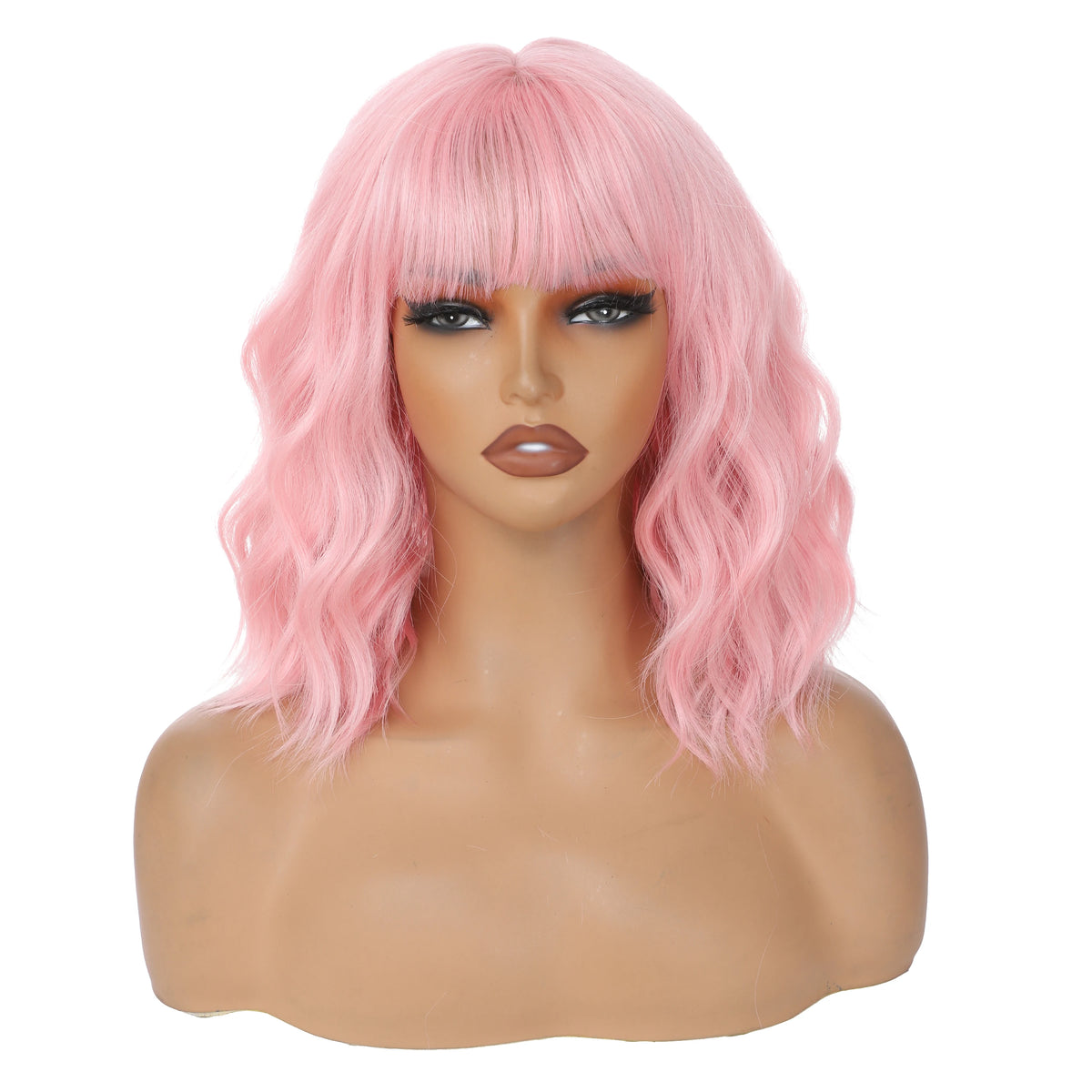 Bob Wig With Bangs 12 Inch Short Wavy Bob Wig Synthetic Blue Orange Pink Yellow Purple Red Wigs For Women Cosplay Halloween Kpop Daily Use