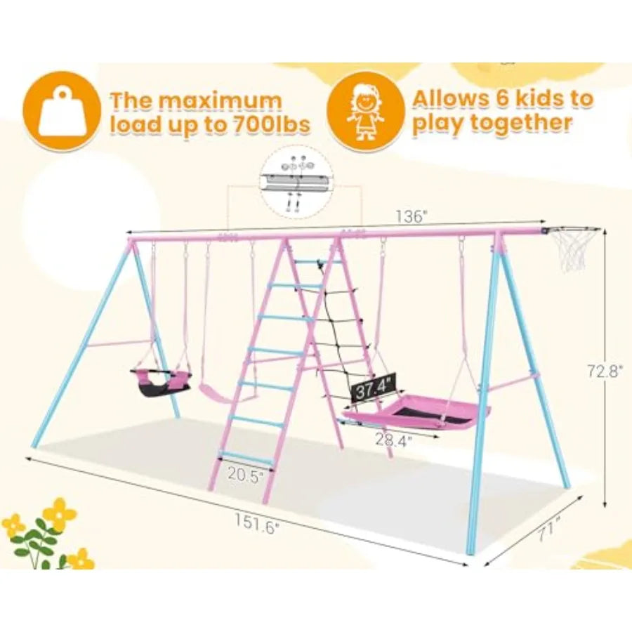 Swing Sets for Backyard 700 lbs - 6 in 1 Multifunction Swing Set Outdoor for Playground Larger Heavy Duty Metal Swing Stand
