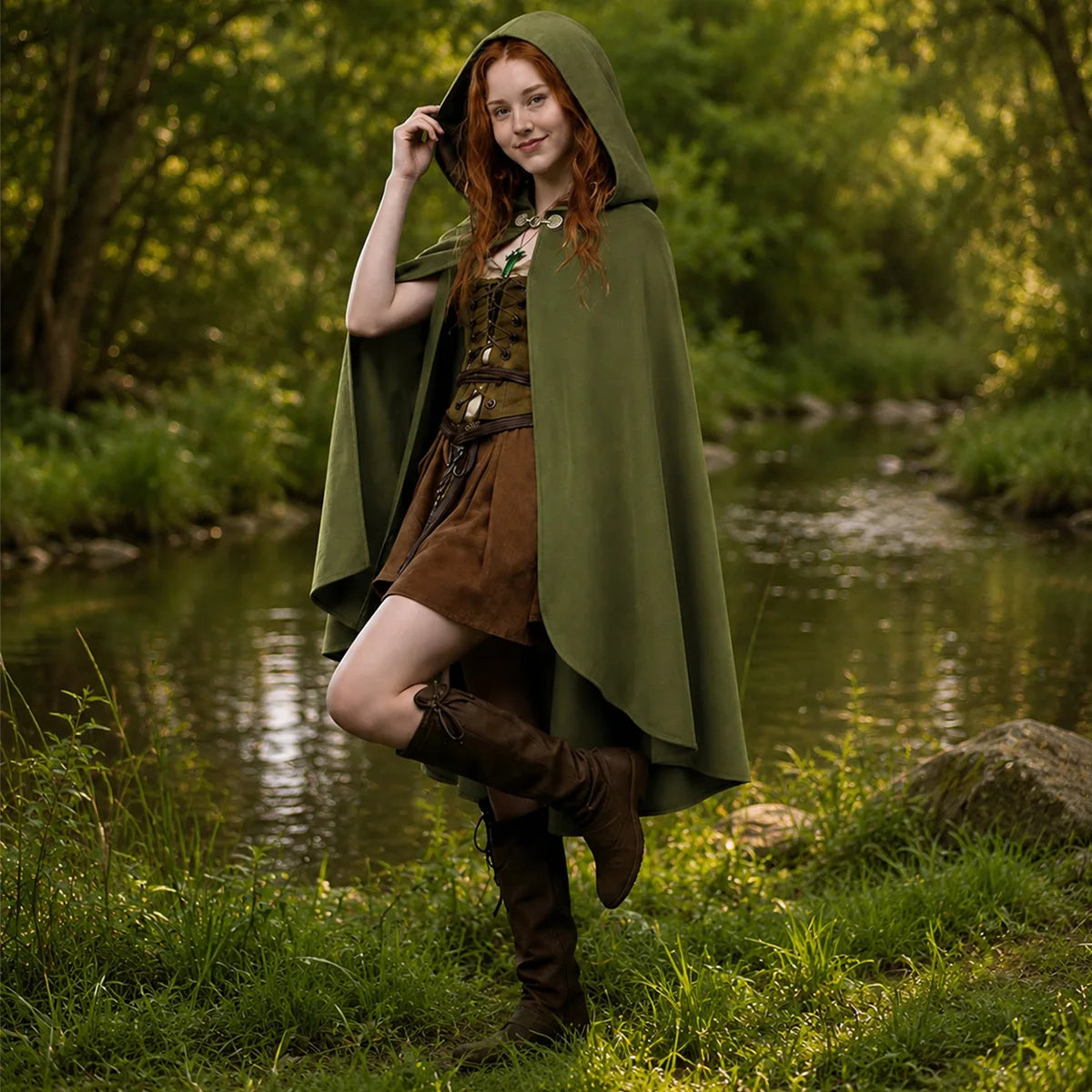 Renaissance Hooded Cape Vintage Cloak Medieval Cloak with Hood Halloween Medieval Cosplay Cloak
