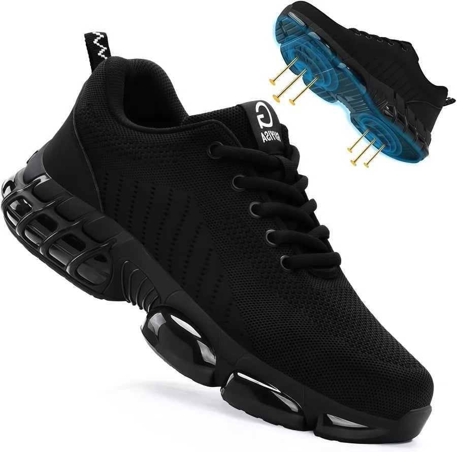 Men Safety Shoes Work Boots, Summer Solid Color Lightweight Breathable Steel Toe Anti-Smash Indestructible Tactical Work Sneakers