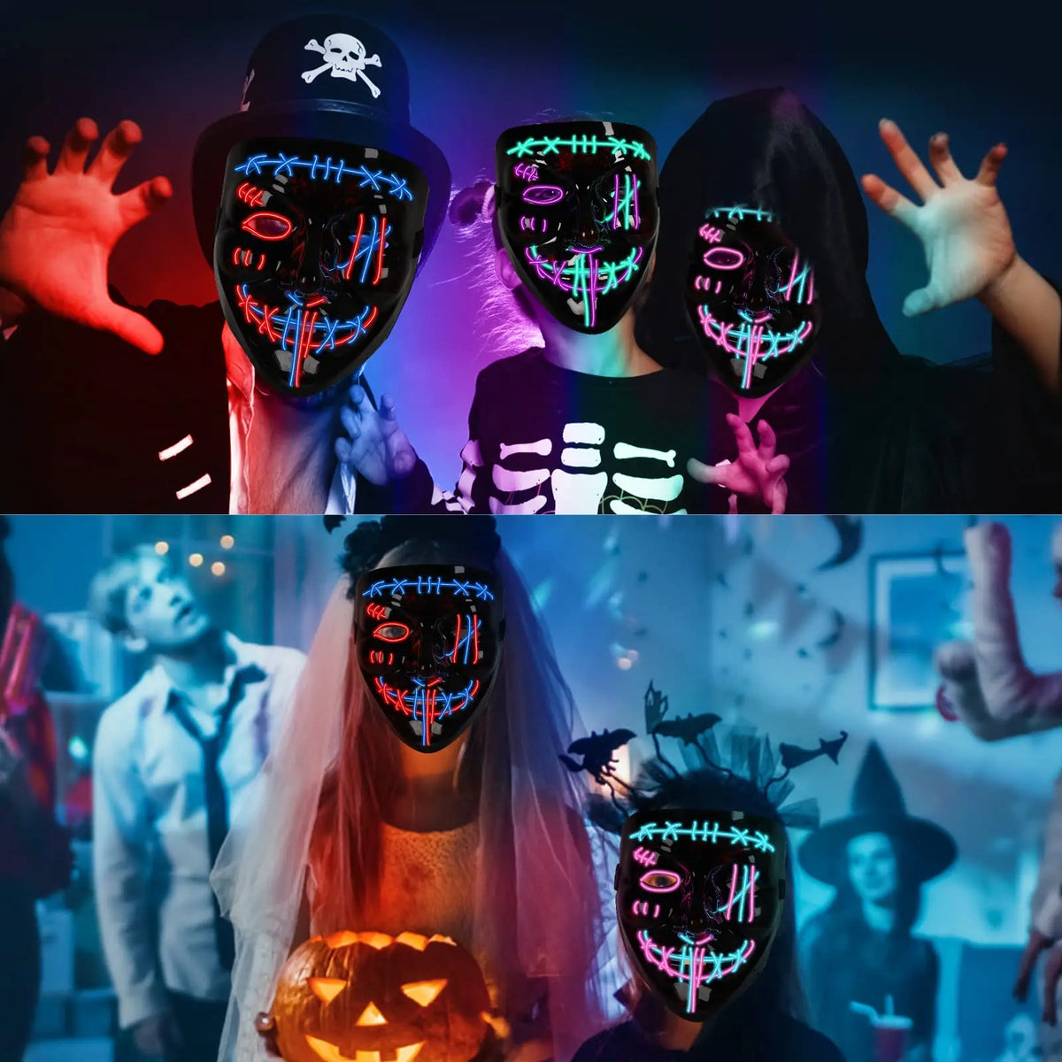 3 PACK Halloween Scary Mask LED Mask LED Purge Mask LED Light Up Mask for Halloween Costume