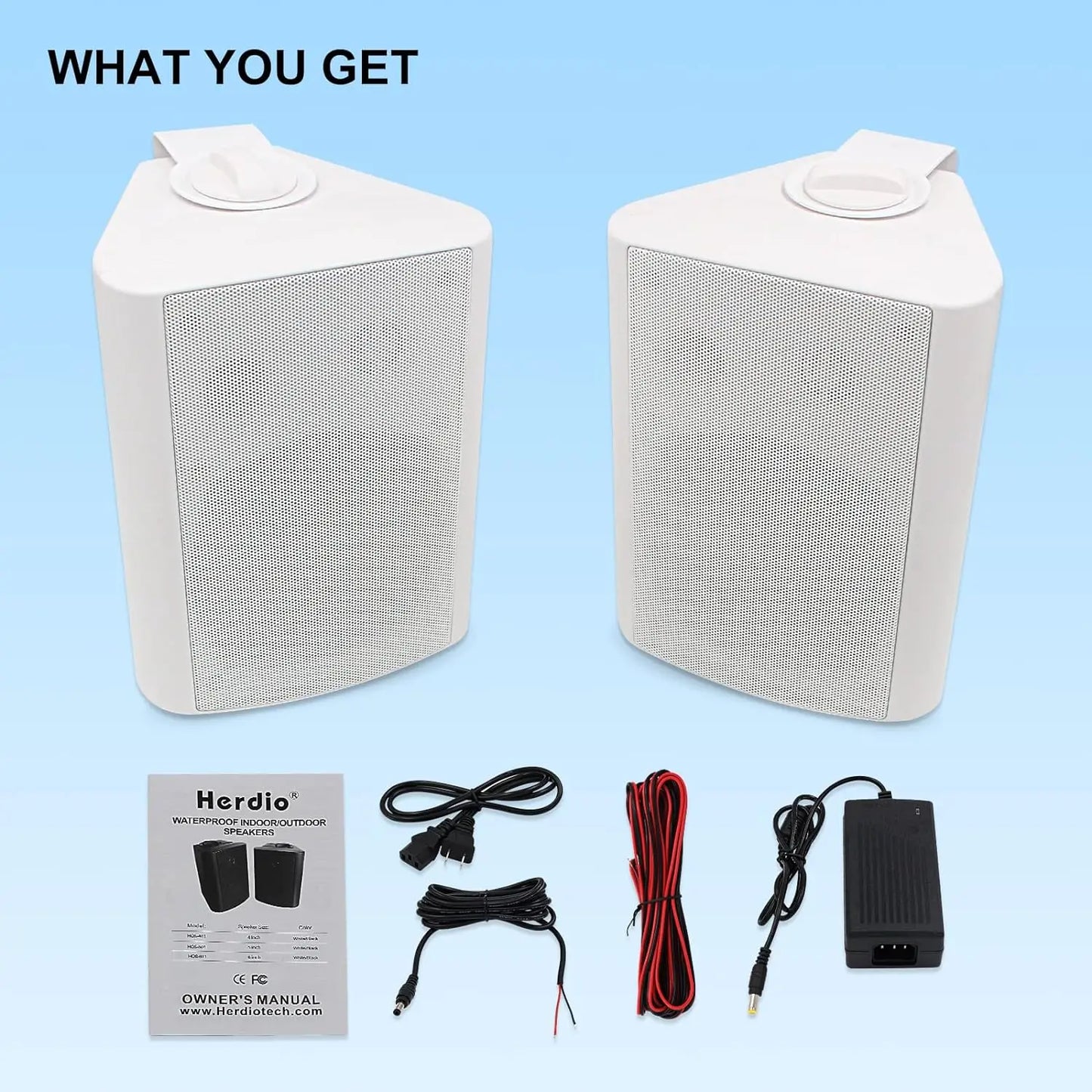 Herdio 5.25 Inches 300 Watts Indoor Outdoor Bluetooth Speakers Waterproof Wired Wall Mount System for Patio