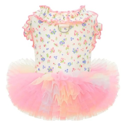 Floral Dog and Cat Dress with Tutu Skirt - Breathable Stretch Pet Clothes for Dogs Girl Cats and Puppies Birthday Party Outfit