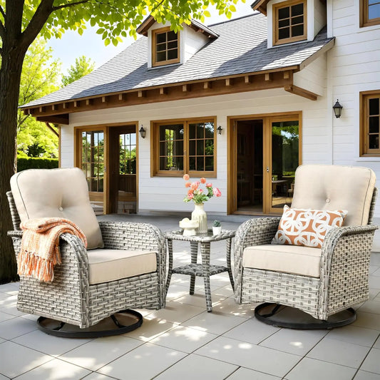 All-Weather Wicker Swivel Rocker Patio Chair Set of 2 with Coffee Table for Deck Porch Balcony Poolside, Customized