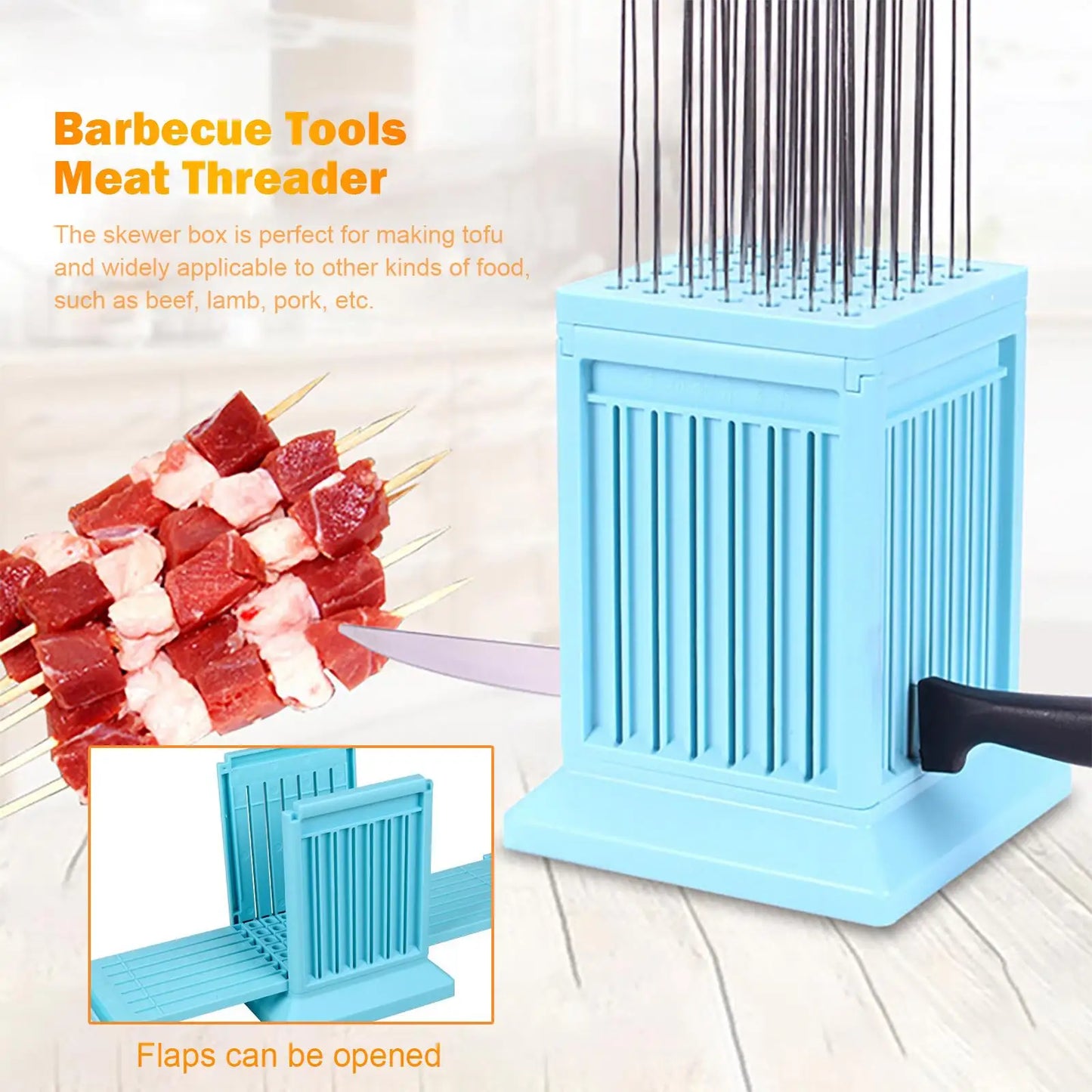 49 Holes Barbecue Stringer Box Detachable BBQ Skewer Maker Tool Multifunction Meat Skewer Maker Box for Camping Barbecue