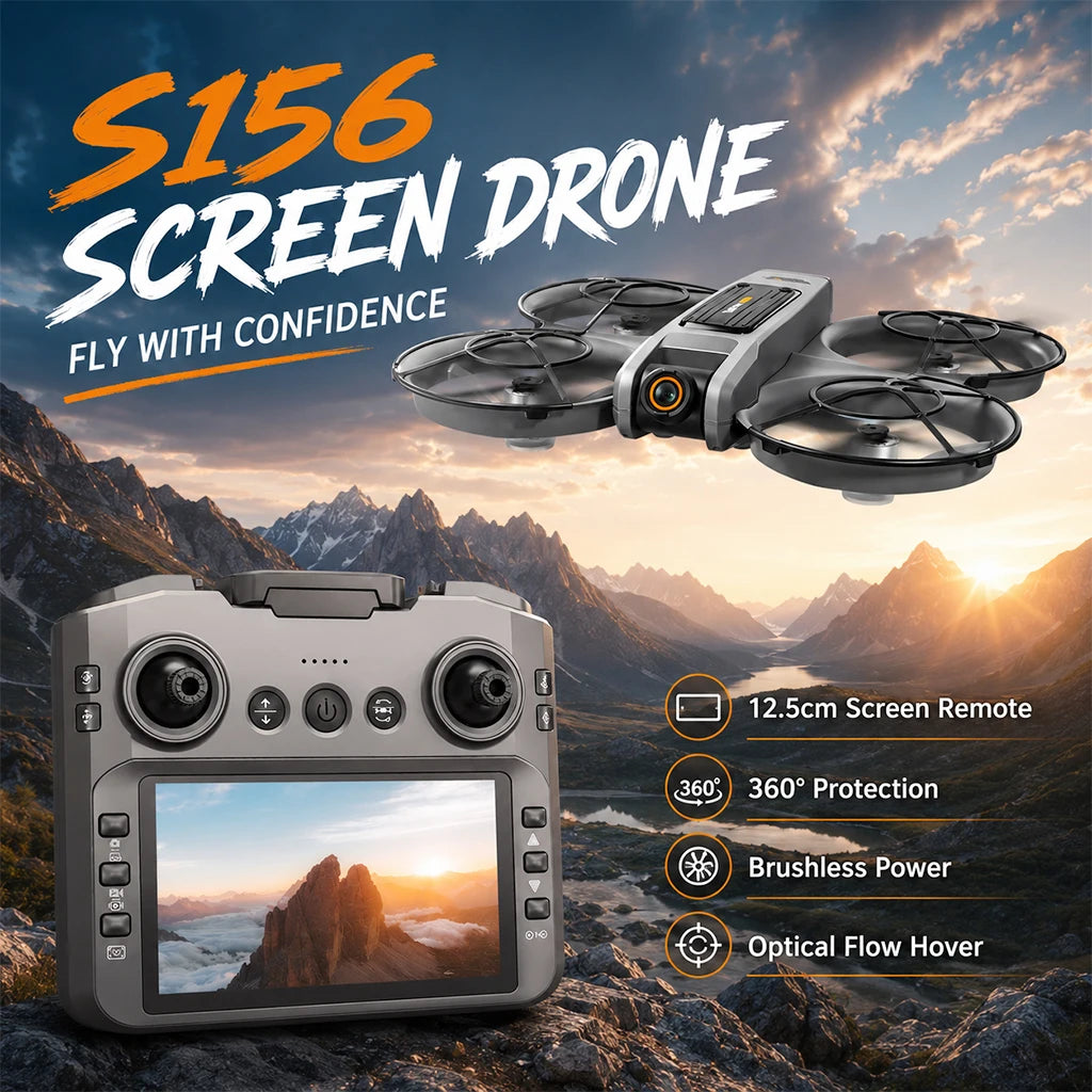 ZNLYRION S156 RC Drone 8K Dual Camera Quadcopter with 5.9-inch Screen Remote Brushless Motor Optical Flow Hovering 360° Protection WiFi FPV Remote Control Aircraft with Storage Bag 1 Battery