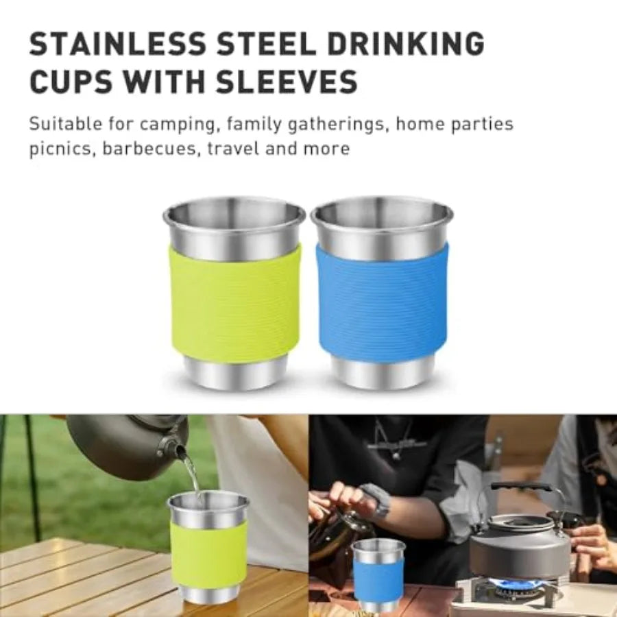 Camping Cookware Camping Cooking Set Non-Stick Pots and Pans with Kettle 2 Stainless Steel Plates 2 Water Cups 2 Sets of Knives