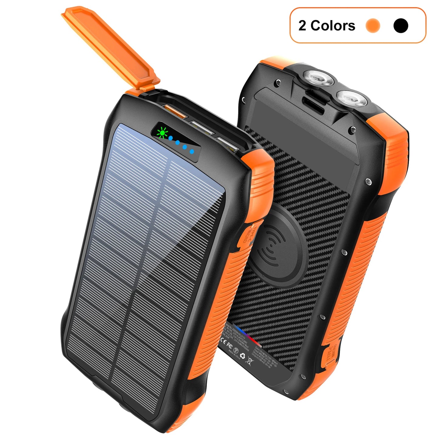 33500mAh Solar Charger Power Bank with 15W Fast Wireless Charging,PD 20W USB-C ,LED Flashlight,Water-Resistant for Outdoor