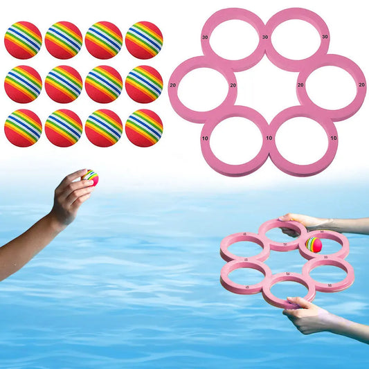 Pool Toys Games Set with 12 Balls Pool Floating Throwing Games Floating Pool Game Toy for Kids Adults Swimming Pool Water Game