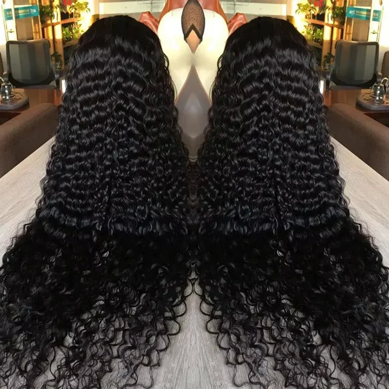 40 Inch Jerry Curly Human Hair Wig 13x4 13x6 HD Transparent Lace Front 250% Density Pre-Plucked with Baby Hair Deep Curly Water Wave Natural Black for Women Halloween Season