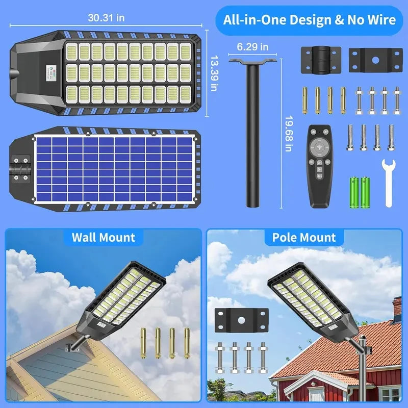 Solar Security Light Outdoor, Solar Street Light with Motion Sensor, Dusk to Dawn Auto Lighting, IP66 Waterproof LED Solar Powered Light for Yard Garden Driveway Porch Area Lighting,