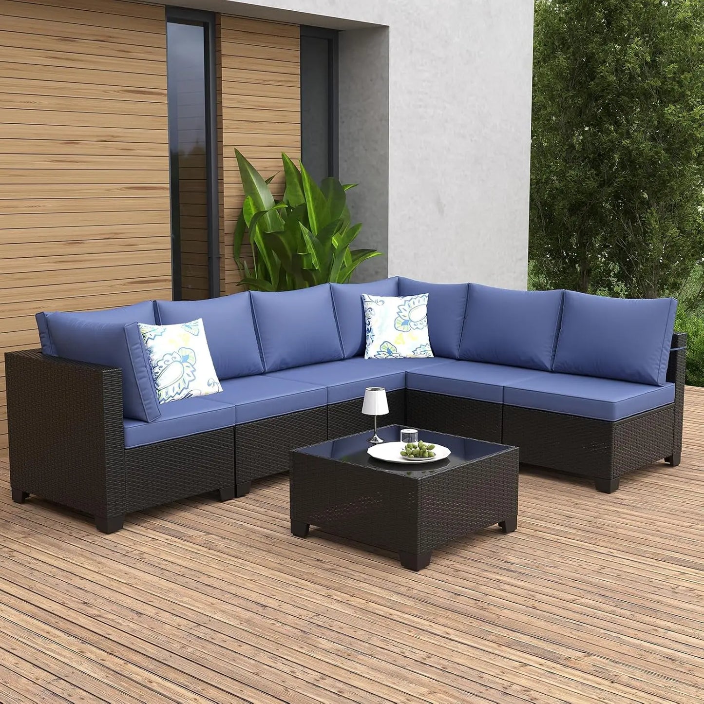 7 Piece Wicker Rattan Outdoor Patio Sectional Furniture Set, Outdoor Conversation Couch Set with Waterproof, Customized