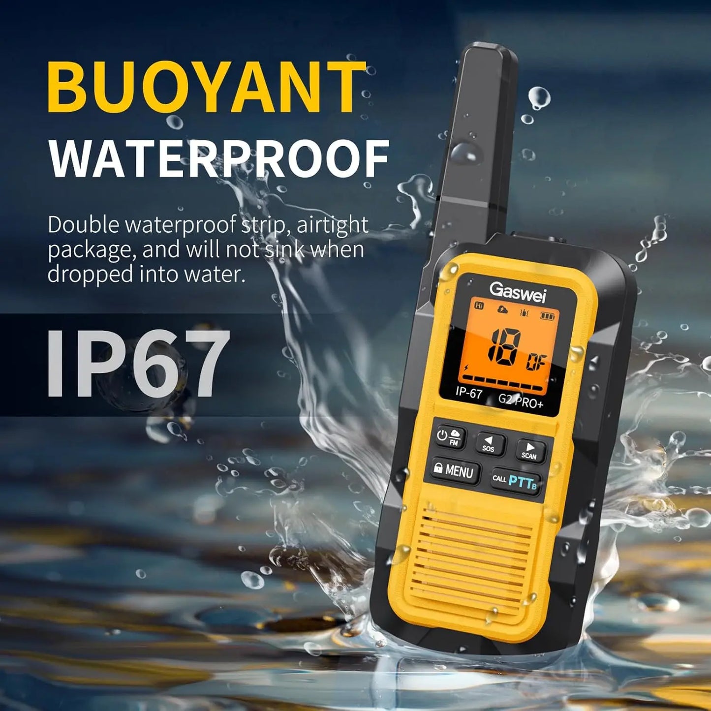 Waterproof Floating Walkie Talkies Long Range FRS Radios FM NOAA Weather Rechargeable Two Way Communication 2 Pack