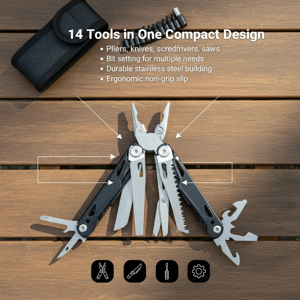 27 in 1 Multitool Pliers - Stainless Steel Survival Tool with Screwdriver/Saw/Spring Scissors for Camping, Fishing, Hiking (Nylon)