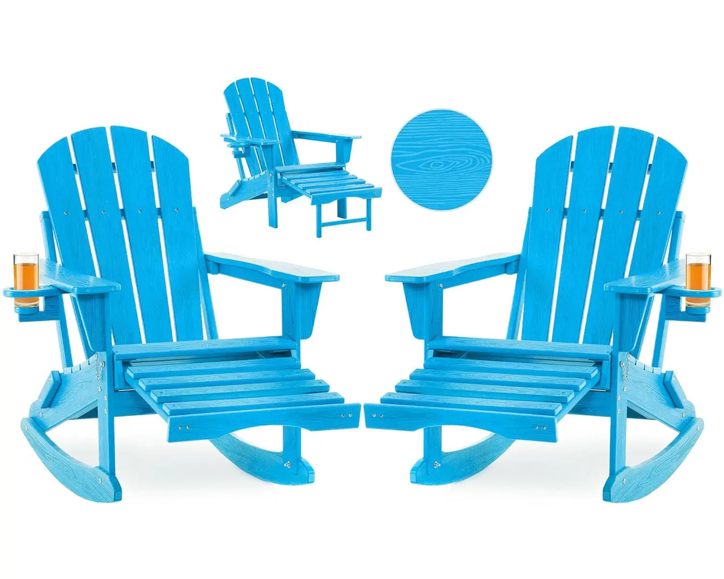 Folding Adirondack Rocking Chair Set of 2,4-in-1 Multifunctional Patio Chairs with Retractable Ottoman, Outdoor, Customized