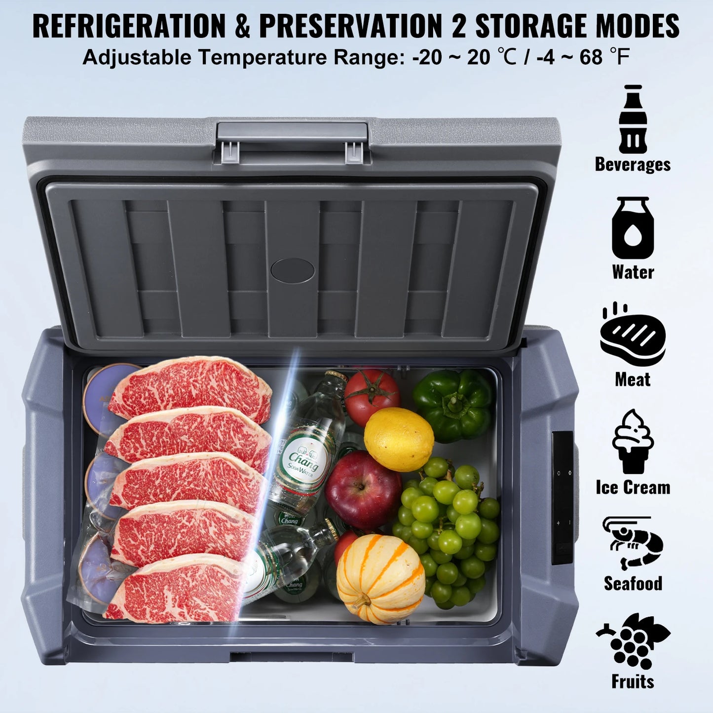 SucceBuy 30/37/45L Car Refrigerator Single Zone Portable Freezer&Built-in Light Compressor Cooler for Outdoor Camping