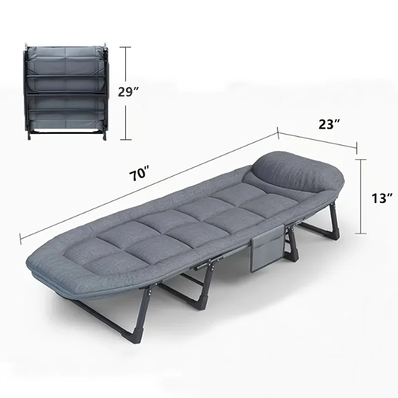 Adult Camping Cot with Built-In Headrest And Removable Mattress - 71 Inch XL Portable Folding Bed, Heavy Duty Frame for Support