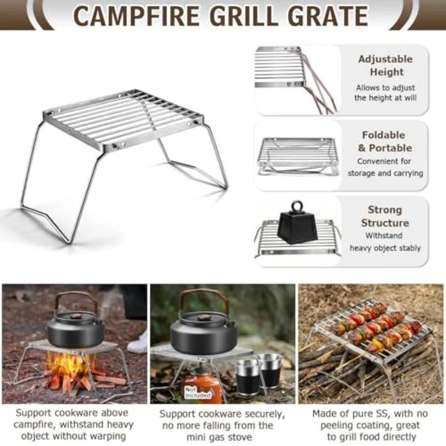 18Pcs Camping Cookware Mess Kit, 7.8" Nonstick Camp Cooking Utensil Set Pot, Pan, Kettle, Grill Grate,Outdoor Backpacking Gear