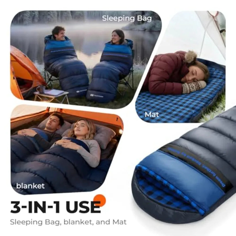 Cotton Flannel XXL Sleeping Bags for Adults Cold Weather Camping Sleeping Bag for Adults Teens with Compression SackCamping Gea