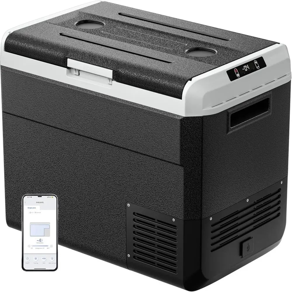 12 Rerigerator, 64 Quart Electric Cooler, Car ridge 12V/24V DC 100~240V AC, Portable reezer -4℉~68℉, APP Control, Portable 12V R