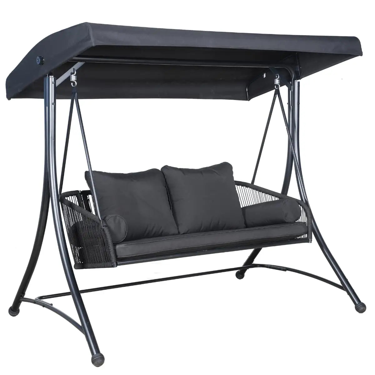 Ramona Premium Patio Swing with Canopy Stand - Black Outdoor Canopy Swing with Cushions, Customized