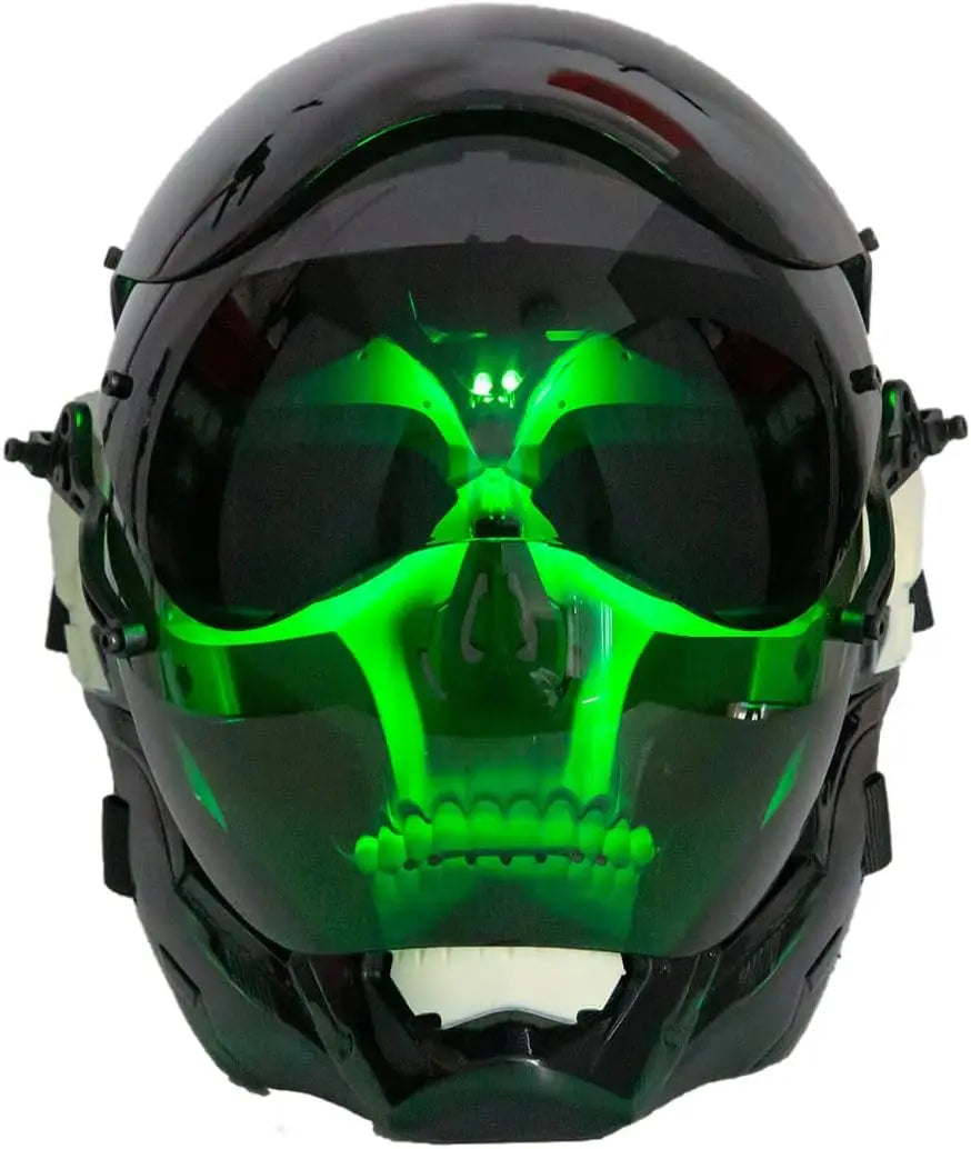 Robot Punk Cosplay Helmet Prop – Costume/Display Only – Not for Motorcycle Use – Halloween Mech Mask Party Role Play (Green)