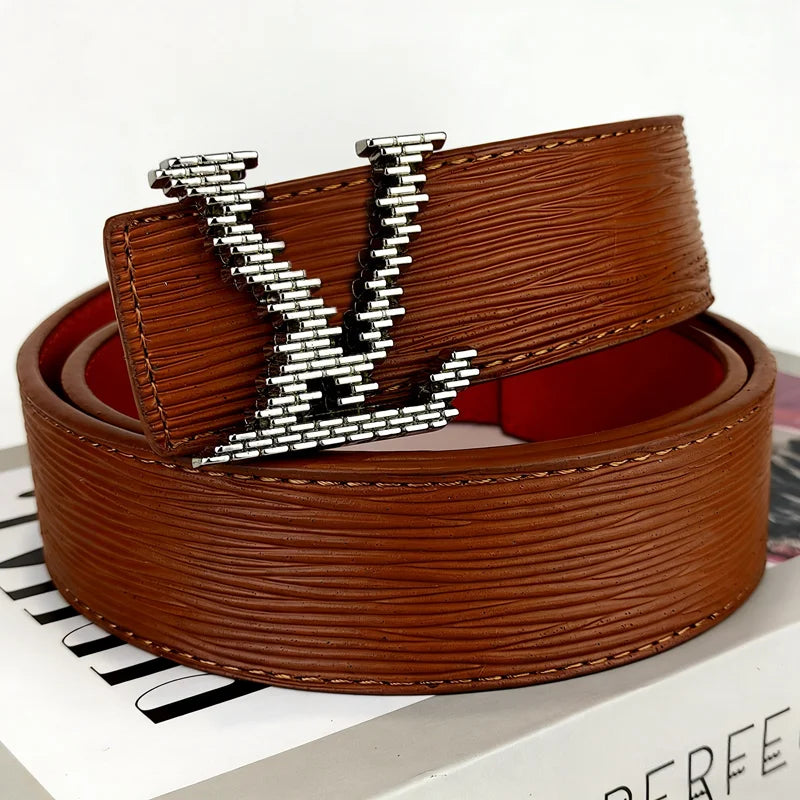 Men's Genuine Leather Belt, A New 26SS Summer Fashion Luxury Brand Belt, Featuring A French Wave Design. Perfectly Matches Men's Business Attire, Suitable for Both Casual and Fashionable Outfits. Unique in Concept, A Must-hav