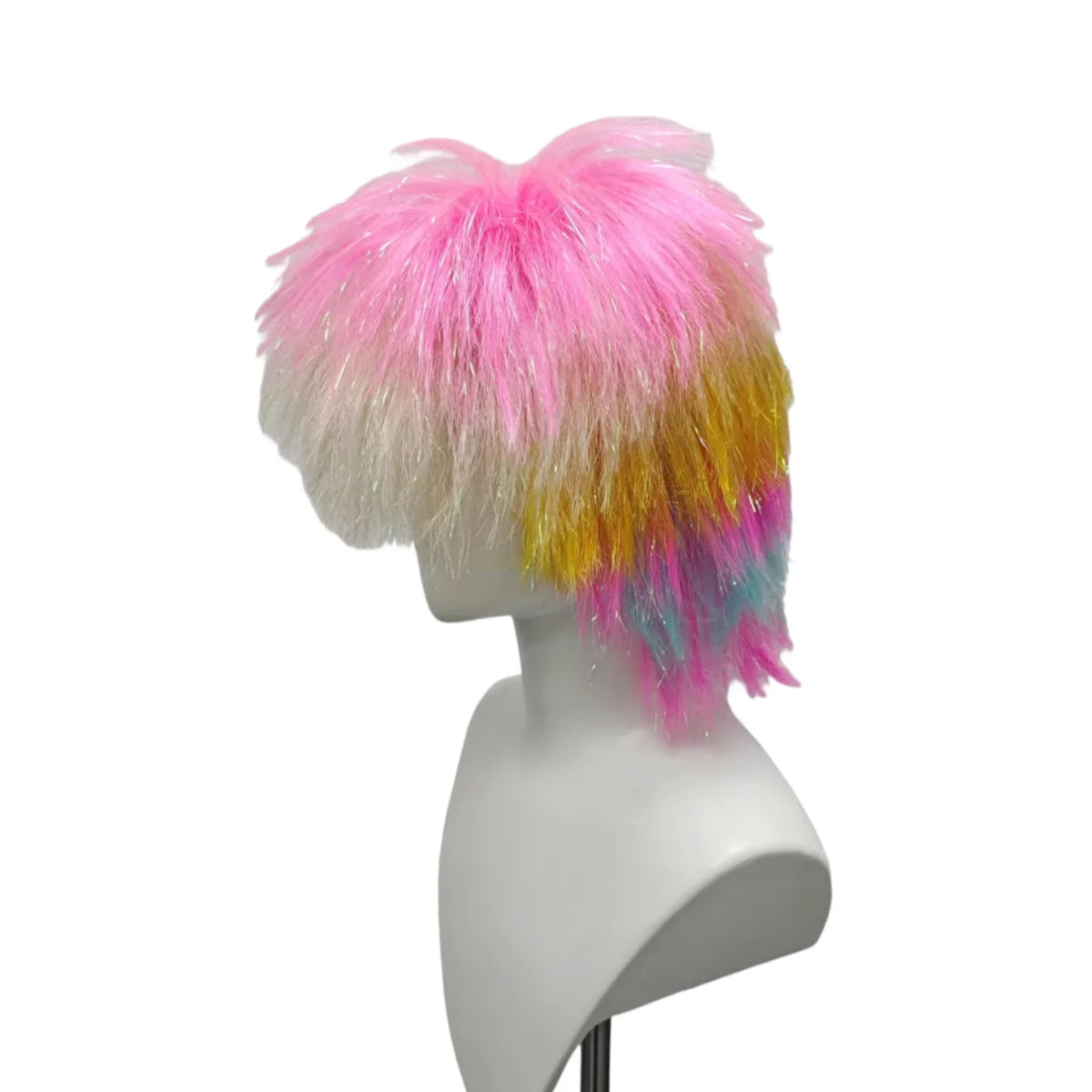 Rainbow Mohawk Wig Synthetic Short Spiky Punk Tinsel Glitter Ombre Costume Wig Halloween Cosplay Party Carnival 80s Rock