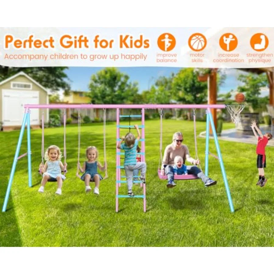 Swing Sets for Backyard 700 lbs - 6 in 1 Multifunction Swing Set Outdoor for Playground Larger Heavy Duty Metal Swing Stand